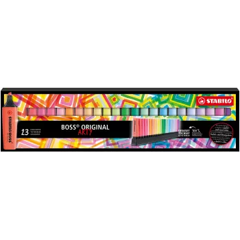 STABILO BOSS ORIGINAL set di evidenziatori - 23 pezzi - colori assortiti - punta a scalpello - larghezza tratto 2 mm