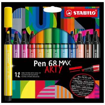 STABILO Pen 68 MAX set di 12 pennarelli in feltro ARTY Edition con punta a scalpello in astuccio di plastica
