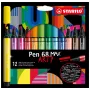 STABILO Pen 68 MAX set di 12 pennarelli in feltro ARTY Edition con punta a scalpello in astuccio di plastica