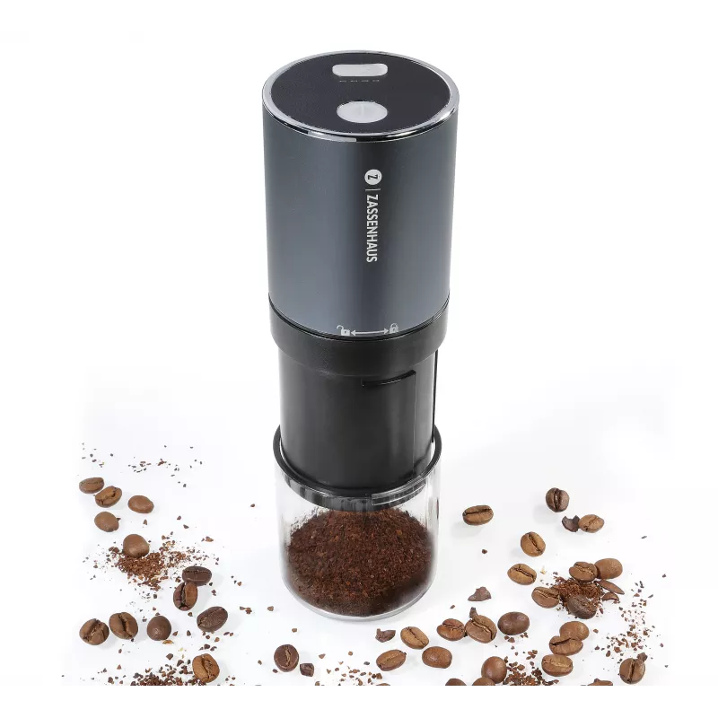 Zassenhaus Mini Master macinacaffè USB, macinatura conica in ceramica, ricaricabile, nero/argento