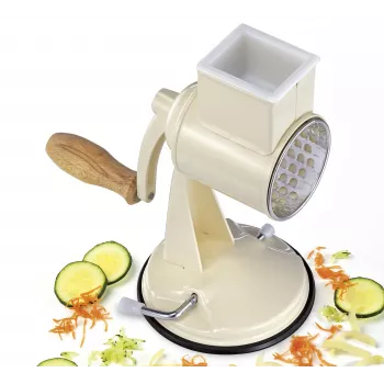 Zassenhaus grattugia a tamburo Classic crema – grattugia rotante a 3 tamburi con tamburi in acciaio inox, piede a ventosa, manovella ergonomica