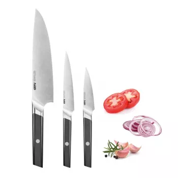 GEFU ACURO Set di coltelli da 3 pezzi - coltello da chef, coltello multiuso e coltello pelapatate