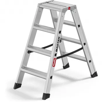 Hailo Master D100 scala a gradini 2 x 4 gradini - scala a gradini in alluminio a doppia faccia, portata 150 kg, EN 131