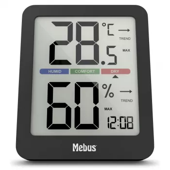 Mebus 11115 termoigrometro analogico montaggio a parete termometro interno e misuratore di umidità con indicatore zone di comfort - bianco/argento