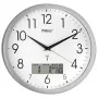 Mebus 19422 orologio da parete radiocontrollato, analogico, quadrante bianco, cassa argento, 30 cm
