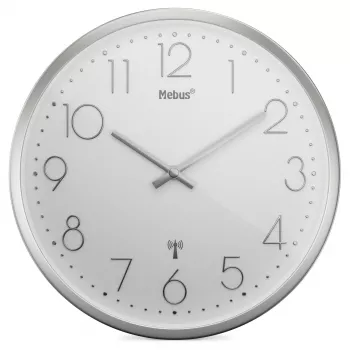 MEBUS 19776 Orologio da parete radiocontrollato argento/bianco