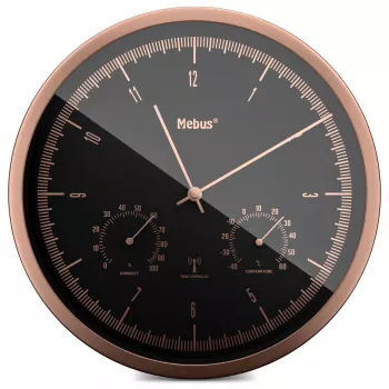 MEBUS 19778 Orologio da parete radiocontrollato con termoigrometro, argento/nero, display LCD, DCF77