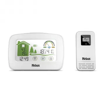 MEBUS 40903 Stazione meteo radiocontrollata con sensore esterno, display LCD, orologio radiocontrollato DCF, previsioni meteo, fase lunare, nero