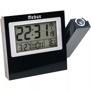 MEBUS 42424 Sveglia con proiezione radiocontrollata DCF77, proiezione LED rossa, display LCD, doppia sveglia, temperatura interna, retroilluminazione blu, nero
