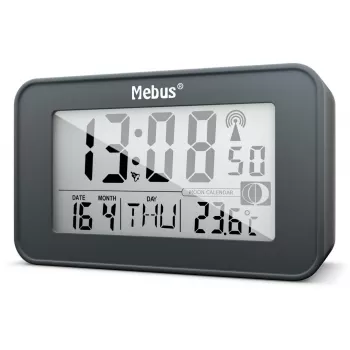 Mebus 51460 Sveglia radio digitale con sincronizzazione radiocontrollata DCF77, display LED, doppia sveglia, funzione snooze, temperatura interna, nero