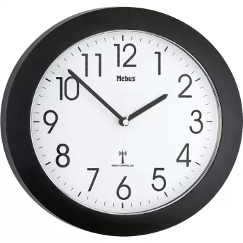 Mebus 52450 Orologio da parete radiocontrollato nero digitale LCD radiocontrollato