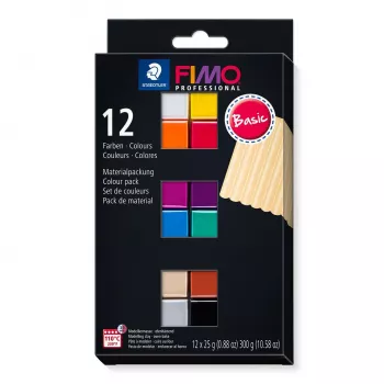STAEDTLER FIMO 8043 C set pasta modellabile - 12 colori - nero, blu, champagne, verde, grigio, magenta, arancione, rosso, terracotta, viola, bianco, giallo - 12 blocchi da 25 g - argilla polimerica a cottura in forno - morbida - 110°C - 30 min.