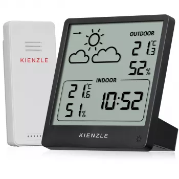 KIENZLE stazione meteorologica Slim (15002) con sensore esterno wireless, display LCD, previsioni meteo, fase lunare, sveglia