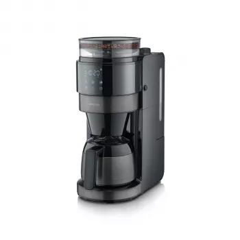 SEVERIN Caffettiera a filtro con macinacaffè integrato, 1000 W, 8 tazze, caraffa termica, nero/acciaio inox