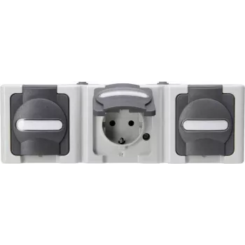 HEINRICH KOPP ciabatta da parete 3 posti, IP44, grigio, orizzontale, Schuko tipo F, con protezione bambini (131356005)