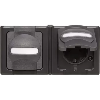 Heinrich Kopp BlueElectric presa doppia da parete IP44 antracite lucido orizzontale con coperchio a ribalta