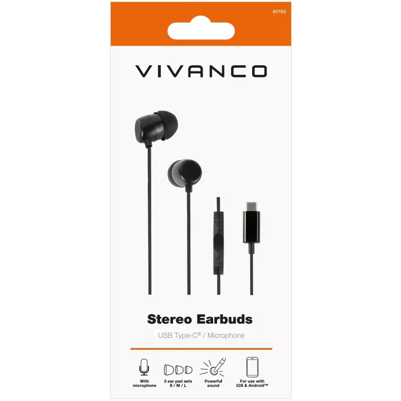 Vivanco Cuffie stereo USB-C in-ear, nero (61752)