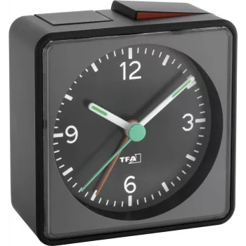 TFA Dostmann 60.1013.01 Push Electronic Alarm Clock - analogico, nero, Silent Sweep, snooze, retroilluminazione