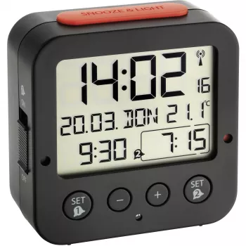 TFA Bingo Black sveglia radiocontrollata digitale con temperatura interna