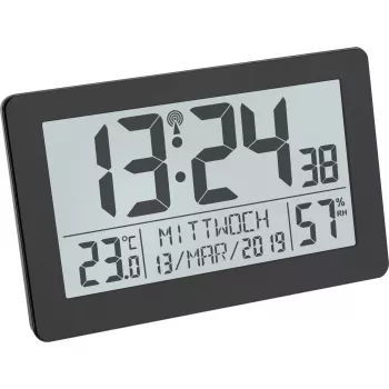 TFA Dostmann 60.2557.01 Orologio radiocontrollato con clima ambiente, display grande, nero