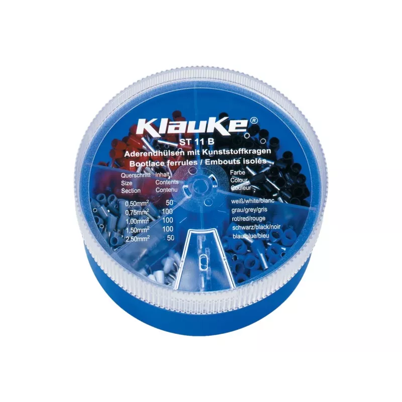 KLAUKE ST 11 B assortimento puntalini isolati - 625 pezzi, 0,5-10 mm², scatola grigio/nera