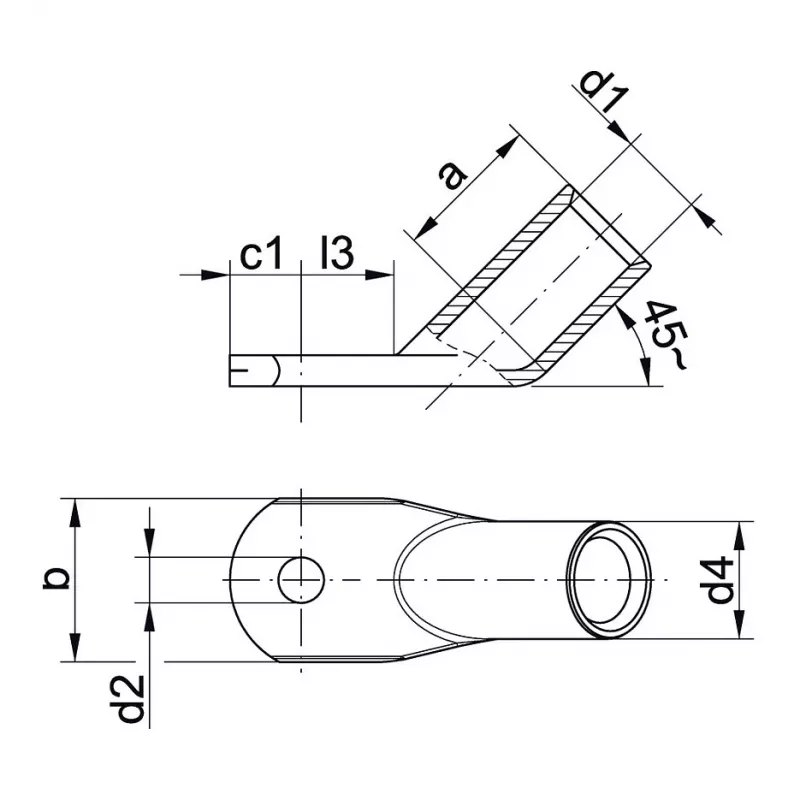 Klauke 47R1245 capocorda a tubo 45° 70mm² M12 rame stagnato elettroliticamente