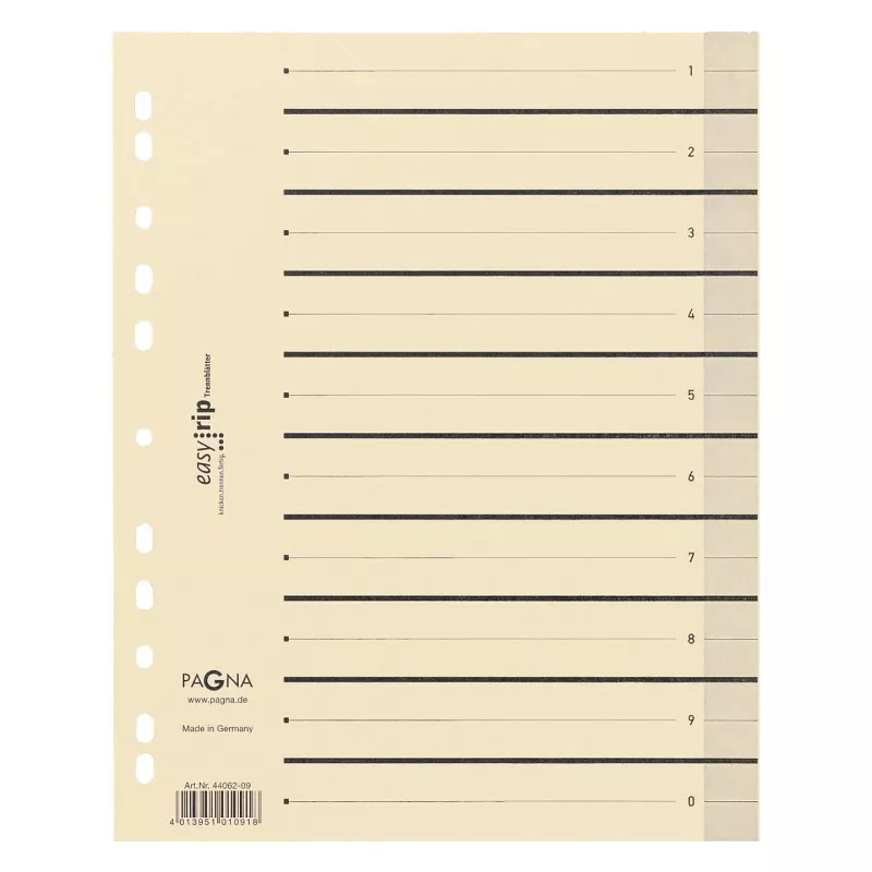 PAGNA Separatori A4 cartone beige 100 pezzi non perforati 180 g/m² 44063-09