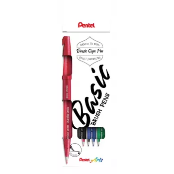 Pentel Sign Brush Pen set 4 colori assortiti nero rosso blu verde