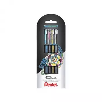 Pentel Dual Metallic set penne gel - 4 penne (nero, blu, oro, argento) - 0,5 mm - blister