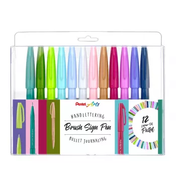 Pentel Brush Sign Pen Artist 12 set 12 pennarelli brush pastello SES15C-12