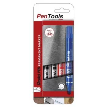 Pentel N60 pennarello indelebile punta a scalpello confezione da 4 colori assortiti nero, blu, rosso, verde