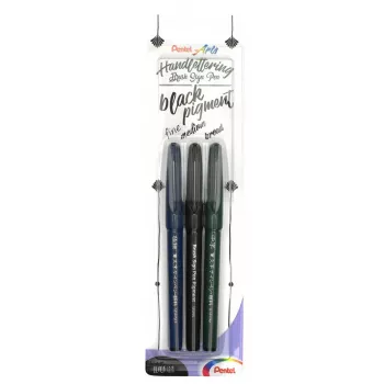 Pentel Arts Sign Pen Brush set pennarelli brush calligrafia nero confezione da 3