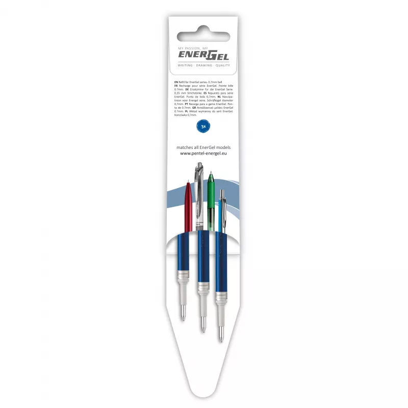 Pentel 3 ricariche per penna gel EnerGel blu 0,7 mm