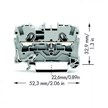 WAGO 2004-1201 morsetto passante, 2 conduttori, 800 V, 32 A, grigio, larghezza 6,2 mm, CAGE CLAMP