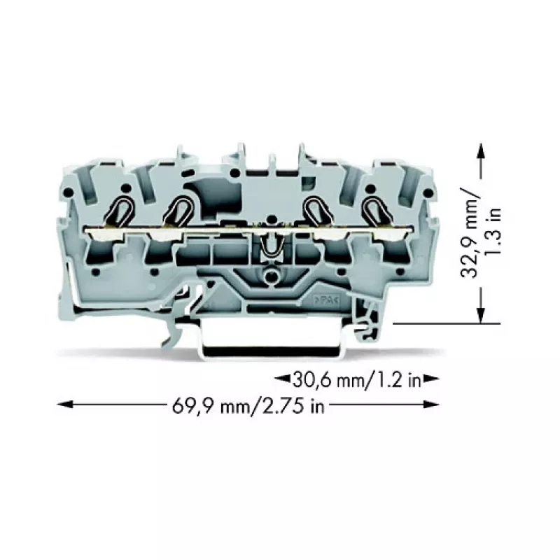 WAGO 2002-1401 morsetto passante, 4 conduttori, 2,5 mm², Push-in CAGE CLAMP, 800 V, grigio