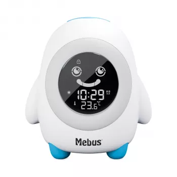 MEBUS 27340 Sveglia per bambini con sleep trainer, bianco/blu