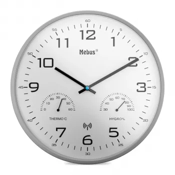 MEBUS 52842 orologio da parete radiocontrollato in plastica bianco/argento