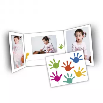 DAIBER cartelle ritratto mani 13x18 cm, confezione da 25, bianco con design impronta mano multicolore