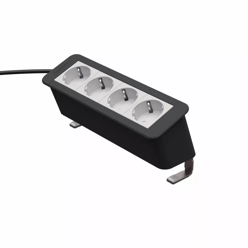 Kindermann CP Office Desk modulo di alimentazione 4-Way (4 x Schuko, cavo 3 m, argento/nero)