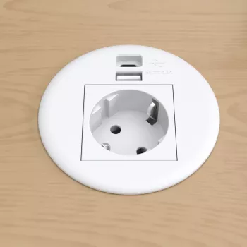 Kindermann CablePort Table White (STS-R90-2 bianco) - pannello di connessione per tavolo con 2x prese Schuko