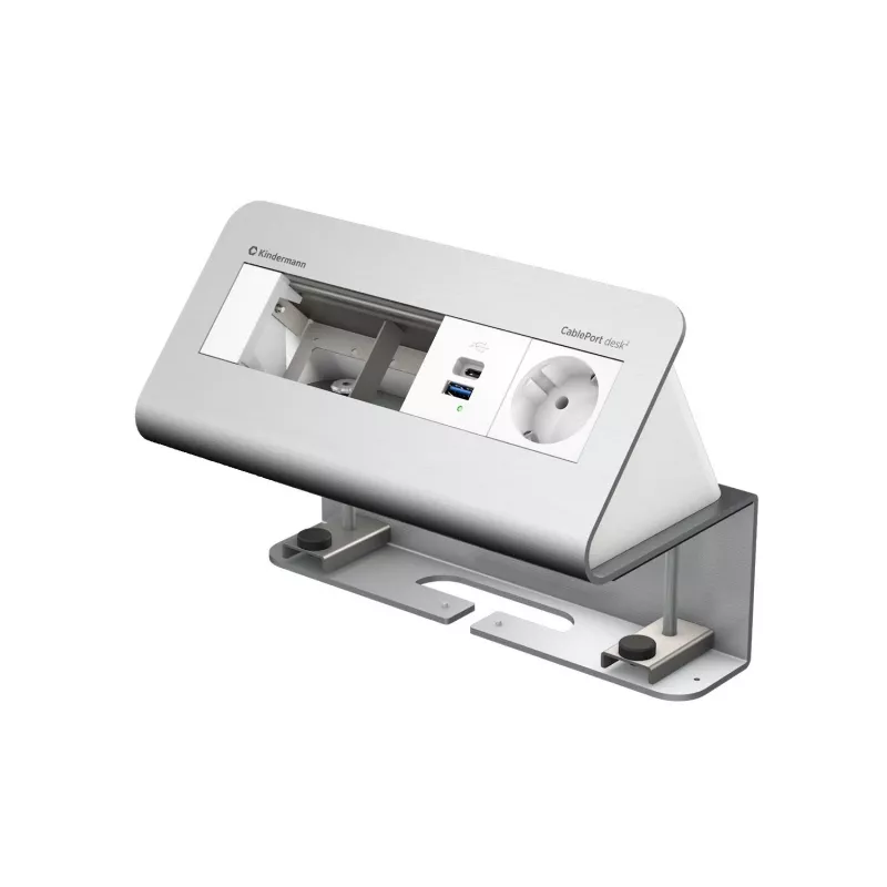 Kindermann CablePort desk a 4 posti 1x presa Schuko 1x ricarica USB-A argento