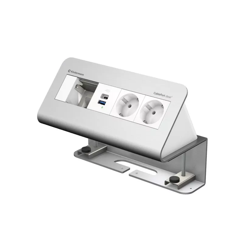 Kindermann CablePort desk a 4 posti 2x alimentazione 2x USB modulo di connessione per tavolo, alluminio