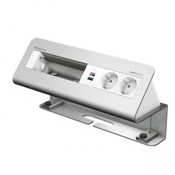 Kindermann CablePort desk² 6 posti 2x ricarica USB modulo a morsetto da tavolo argento/nero