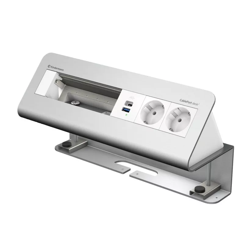 Kindermann CablePort desk² 6 posti 2x ricarica USB modulo a morsetto da tavolo argento/nero