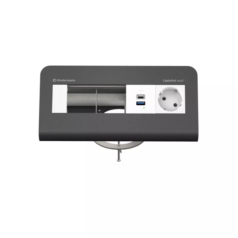 Kindermann CP desk² 80 4 posti pannello di connessione da tavolo con 1x alimentazione e 1x USB-A, argento/nero
