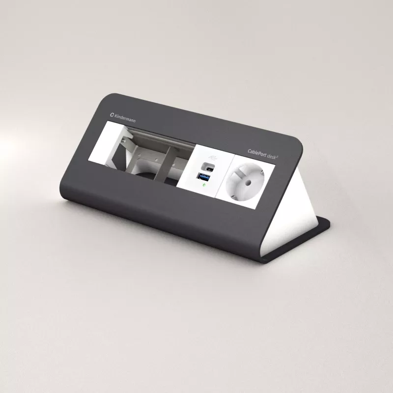 Kindermann CP desk² 80 4 posti pannello di connessione da tavolo con 1x alimentazione e 1x USB-A, argento/nero