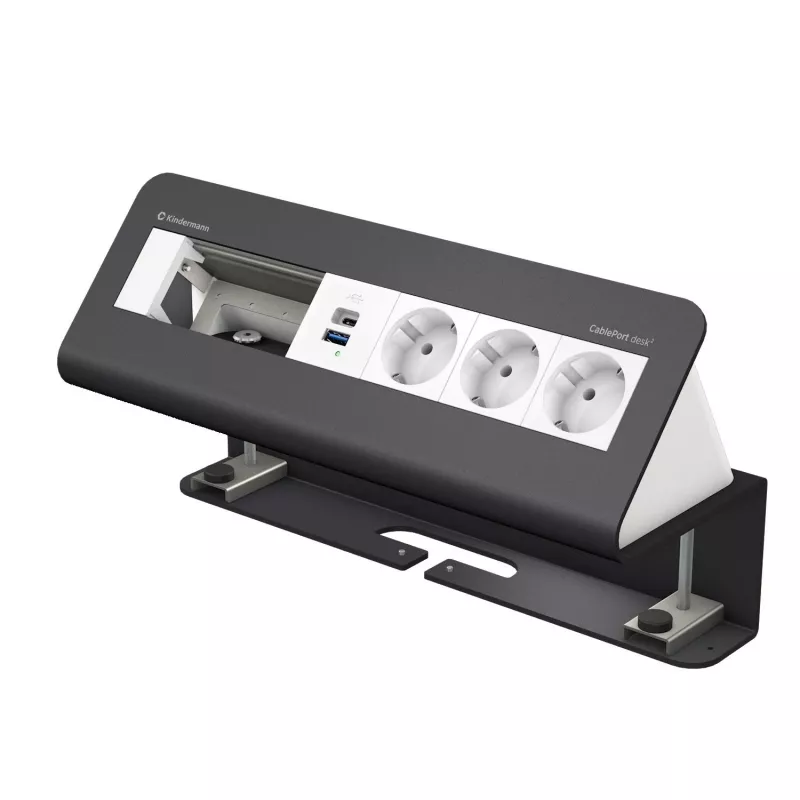 Kindermann CablePort desk a 6 posti 3x Schuko 2x USB-A modulo di connessione per scrivania argento/nero