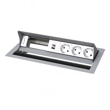 Kindermann CP Standard² 6 posti pannello di connessione da tavolo con 3x alimentazione e 1x funzione di ricarica USB-A, argento