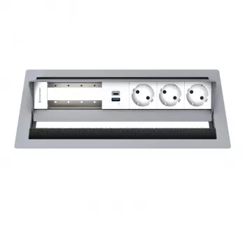 Kindermann CP Standard² 6 posti pannello di connessione da tavolo con 3x alimentazione e 1x funzione di ricarica USB-A, argento