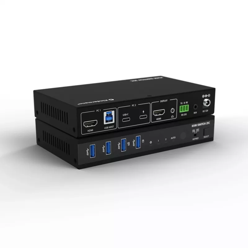 Kindermann KVM Switch 21C - switch KVM DVI-I 2 porte con audio e hub USB